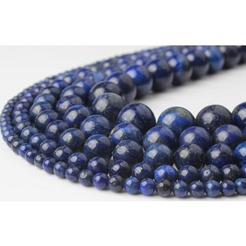LanLi Natural Lapis Lazuli Stones Scattered Round Loose Beads 4/6/8/10/12mm Women Beaded Bracelet Necklace DIY Making Collection