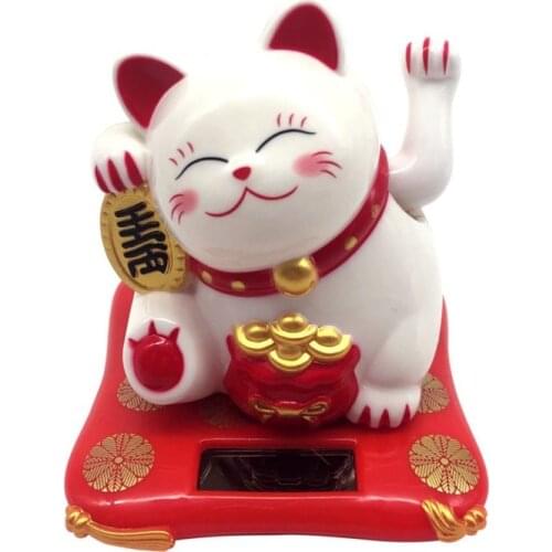 Solar Powered Maneki Neko Waving Arm Beckoning Fortune Cat Lucky Cat For Home Office And Car Decor Figurines Gifts