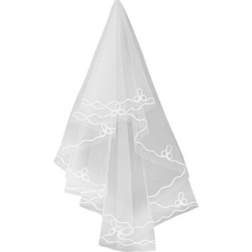 Minimalist One-Layer Women Long White Wedding Veil Water-Soluble Mesh Yarn Wavy Ribbon Trim Cathedral Bridal Veil Without AXYD