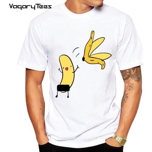 Mens Banana Disrobe Funny Design Print T-shirt Summer Humor Joke Hipster T-Shirt White Casual T Shirts Streetwear