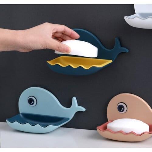 Whale Bath Soap Dish Soap Rack Wall-Mounted Fast Drain Keep Soap Holder Soap Clean Dry Rack Home Bathroom Storage Shelves