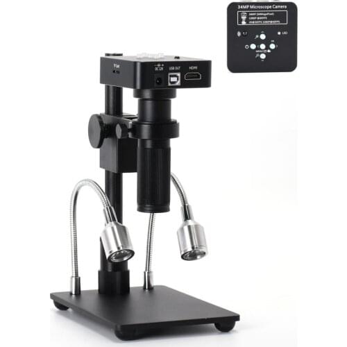 Hayear 34MP 2K HDMI USB Industrial Electronic Microscope Camera Set 150X Magnifier Zoom Lens Stand for Phone PCB THT Repair DIY