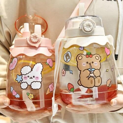 1300 ml Water Bottle With Straw Portable Plastic Double Drinking Water Bottle Tea Mug Outdoor for Girls Kawaii Bottles BPA FREE