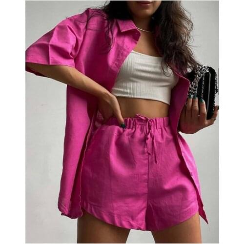 Casual Summer Green Tracksuit Women Shorts Set Solid Half Sleeve Shirt Tops And Loose Mini Trousers Matching Sets Lady Loungwear