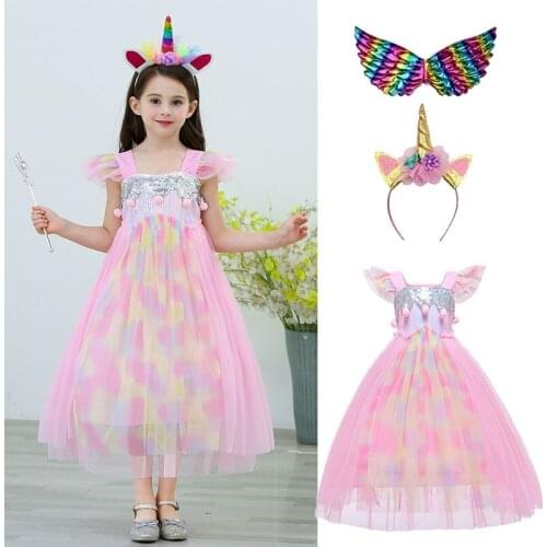 Girl Unicorn rainbow wedding party dress girl birthday party Unicorn role dance performance dress Ball Gown Princess Dresses