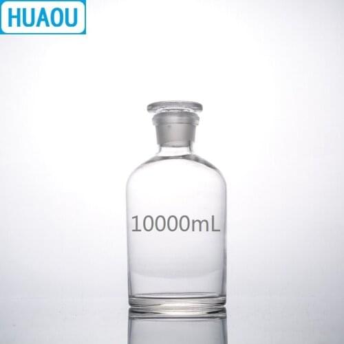 HUAOU 10000mL Narrow Mouth Reagent Bottle 10L Transparent Glass with Ground in Glass Stopper Laboratory Chemistry Equipment
