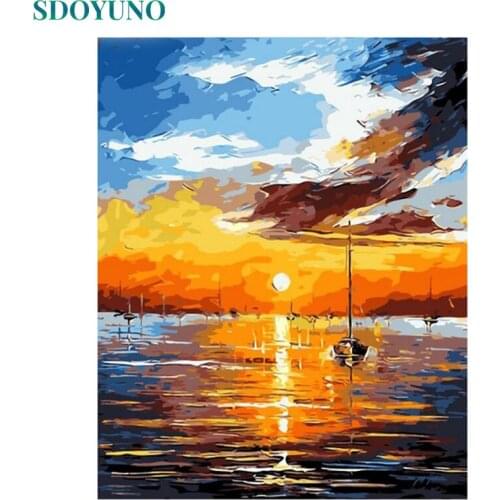 SDOYUNO 60x75cm DIY Oil Painting By Numbers On Canvas Sunset seascape Frameless Digital Paint By Numbers Home Decor Wall art