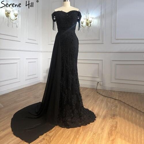 Serene Hill Black Mermaid Elegant Evening Dresses Gowns 2021 Lace Beading Luxury For Women Party LA70975