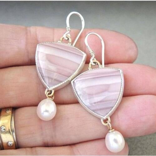 Pink Geometric Drop Dangle Earrings for Women Chic Vines Enamel White Pearl Pendant Earrings Boho Ethnic Vintage Opal Ear Jewelr