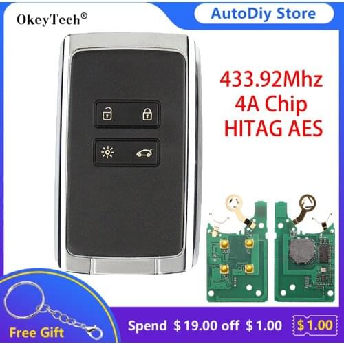 Okeytech 4 Button Remote Control Key Smart Card For Renault Megane 4 Talisman Espace 5 Kadjar Koleo 2015 Keylessgo 433.92Mhz 4A