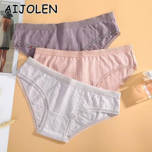 AIJOLEN Low-waist Solid Color Panties Jacquard Threaded Briefs Cotton Womens Underwear Lace Close-fitting Stretch Underpants