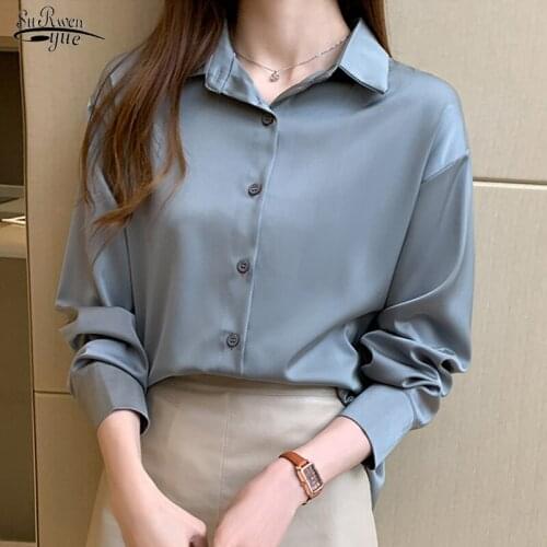 Spring Long Sleeve Womens Blouse Solid Color Bottoming Shirt Woman Loose Polo Chiffon Shirts Womens Tunic Blusas Mujer 12656