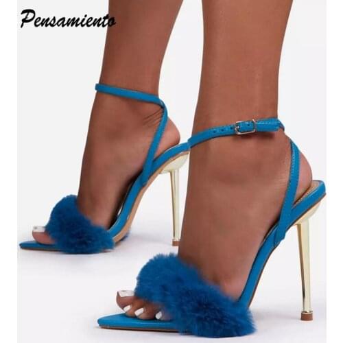 2021 Star style Women Sandals Fashion Metal Thin High heels Summer Office Lady Shoes Sexy Ankle strap Buckle Gladiator Sandals