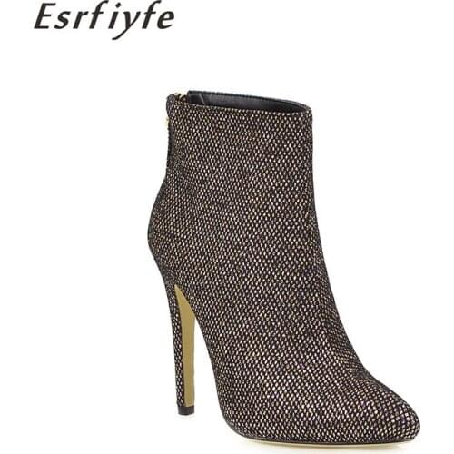 ESRFIYFE 2020 New Women Ankle Boots Back Zipper Booties High Heels Autumn Shoes Black Winter Boots Zapatos De Mujer Pointed Toe