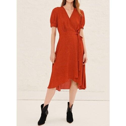 Spring and Summer New Products V-neck Short-sleeved Long Printed Dress Women