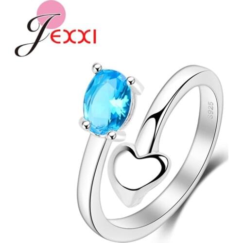 Blue Crystal Wedding Party Ring Adjustable Girl Finger Accessory 925 Sterling Silver Rings For Women New Design