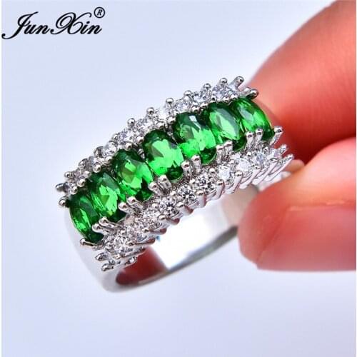 13 Colors Female Big Crystal Green Zircon Stone Ring Fashion Silver Color Wedding Jewelry Promise Engagement Rings For Women