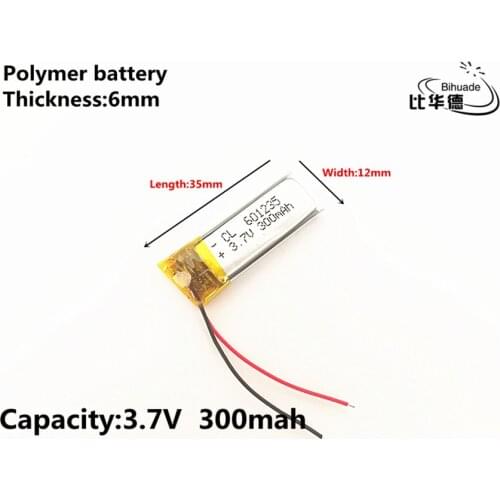 1pcs/lot 3.7V,300mAH,601235 Polymer lithium ion / Li-ion battery for TOY,POWER BANK,GPS,mp3,mp4