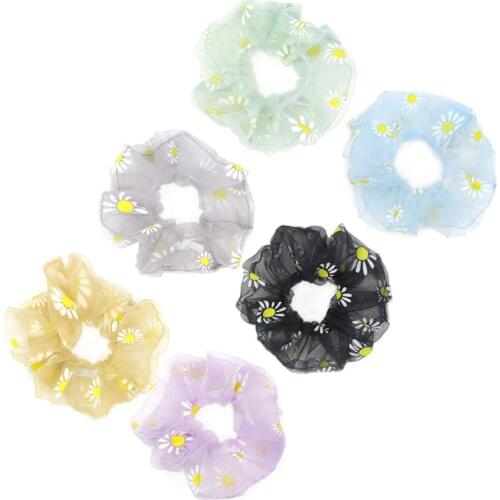 Furling Girl 1PC Medium Spun yarn Elastic Hair Bands Women Plaid Hair Scrunchies Daisy Print Hair Accessories