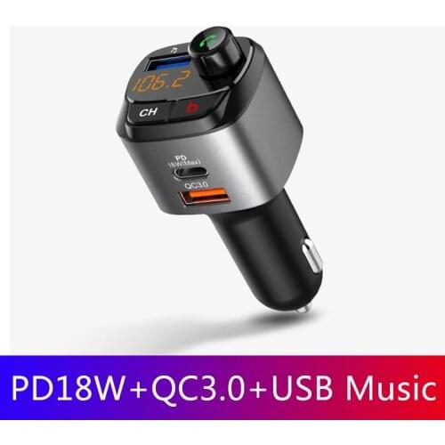 18W PD Fast Charger QC3.0 Bluetooth 5.0 FM transmitter Car Kit MP3 Player Support USB Flash drive One Key Subwoofer music play