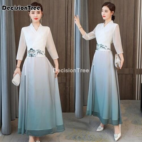 2021 chinese dress chinese traditional cheongsam women qipao dress long robes satin female party elegant ladies vintage dress