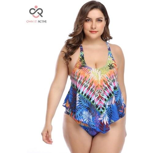 2021 Sexy Women Plus Large Size Bikini Set XXL Leaves Print Swimwear Two-Piece Suits Female Y114