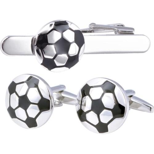 5sets/lot Football Cufflinks Tie Clip Sets Copper Enamel Soccer Cuff Button Tie Bar Sets Mens Jewelry Wholesale