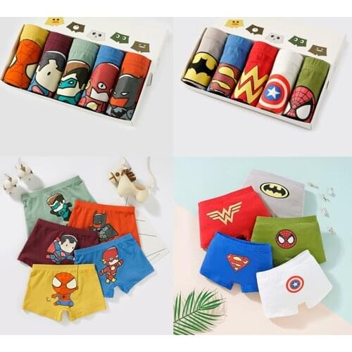 5PCS Disney Childrens Boys Panties Cotton Marvel Spider-Man Iron Man Anime Cartoon Kids Panties Baby Shorts Boxer Panties 2-14T