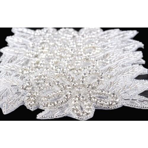 5pcs/lot) 13CM Lovely Clear Bling Flower Rhinestone Applique Manual Flatback Crystal Flower Button For Shoes/Garment/Hair