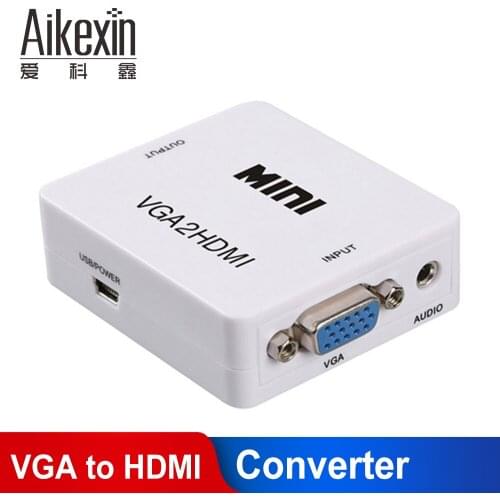 Aikexin VGA to HDMI,1080P Mini VGA to HDMI Audio Video Converter VGA2HDMI Adapter Box With USB Charge cable Support HDTV