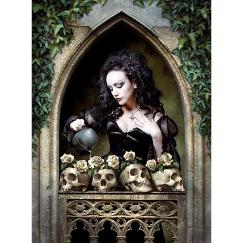 3d DIY Diamond Mosaic Gothic Dark Skull Women 5D Diamond Painting Kit Full Square Round Diamond Embroidery Halloween Gift ,A588