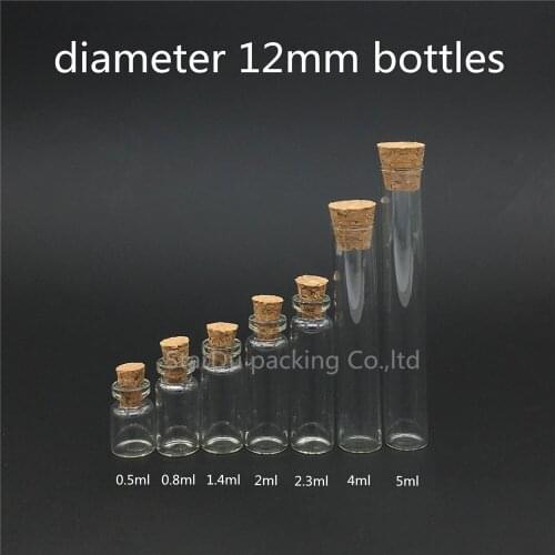 Free shipping 100pcs/lot diameter 12mm small 2ml Glass Bottle with Cork ,High-quality Glass Vials Display Bottle Wholesale