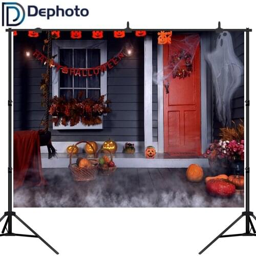 Dephoto Backdrop for Photography Studio Happy Halloween Pumpkin Wood House Ghost Autumn Background Photo Shoot New Photocall