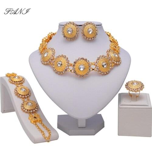 Fani 2019 Dubai Gold Jewelry Set Wholesale statement Bridal Jewelry Set Brand Nigerian Wedding woman accessories jewelry set