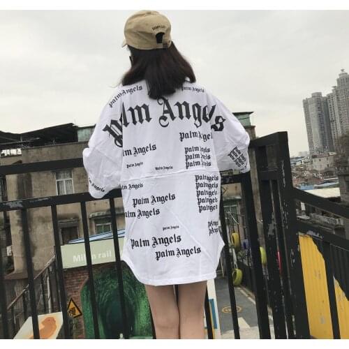 Palm angels drop shoulder full print curved mens womens short sleeve bat sleeve loose print T-shirt