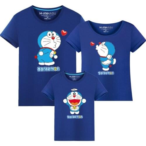 Mom Dad and Baby T-shirts Father Mother Daughter Son Look Family Matching Clothes Mommy And Me Dress Print Doraemon