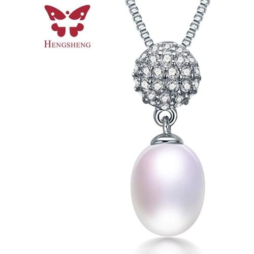HENGSHENG Fashion Jewelry 925 Sterling Silver Zircon Ball Pendant For Women Genuine Natural Freshwater Oval Pearl Pendant Gift
