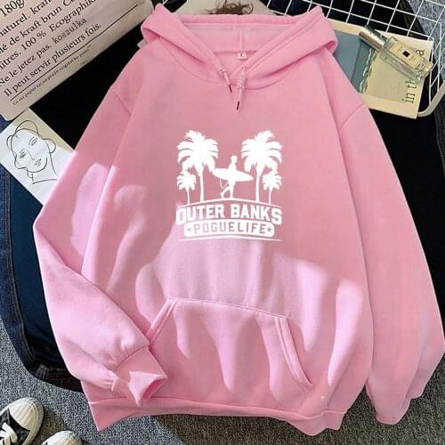 Outer Banks Hoodie Women Black Oversized Loose Casual Outerbanks Hoodies Female Harajuku Fleece Sweatshirt Hoody Pullover Hooded