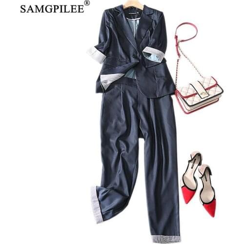 Two Piece Set Women Summer Clothing 2020 Half Sleeve Office Lady Single Button Turn-down Collar Elastic Waist Two Piece Outfits