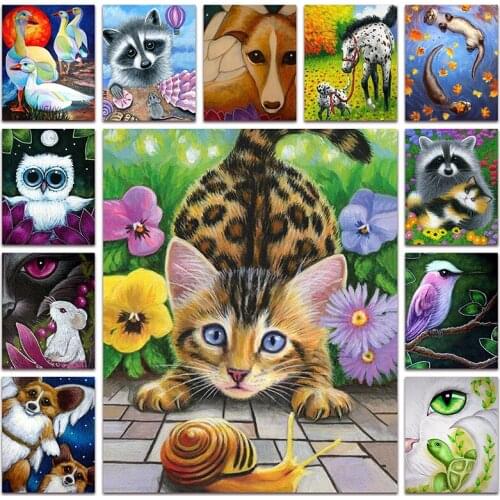 Round Diamond mosaic Animals duck Full Square Diamond embroidery colorful horse cat 5D DIY Diamond painting Cross stitch owl dog