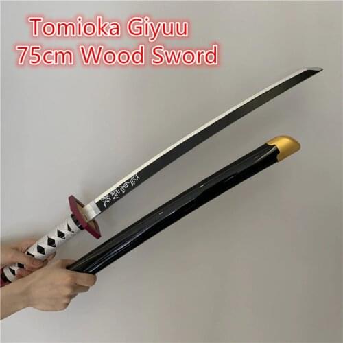 75cm Demon Slayer Cosplay Sword 1:1 Tomioka Giyuu Black Purple Sowrd Anime Kimetsu no Yaiba Ninja Knife Weapon Wood Prop Model