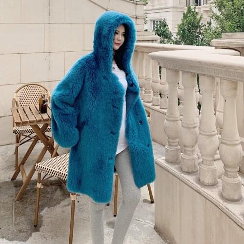 Fashion Warm Real Fur Coat Long Hooded Woman Parkas Korean Female Clothes Teddy Coats Womens Jacket Manteau Femme Novel WPY2027