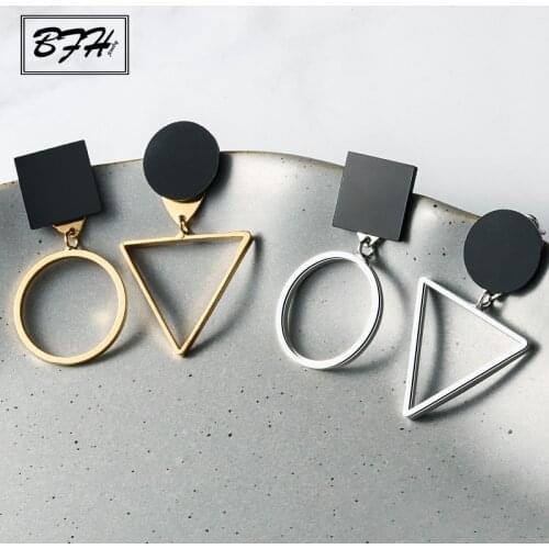 BFH Fashion Big Asymmetric Geometric Gold Drop Earrings for Women Vintage Simple Round Triangle Dangle Earring Jewelry
