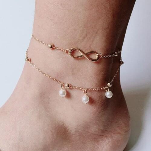 Fashion Women Chain Pearl Ankle Bracelet Gold Anklet Foot Beach Womens Jewelry boho jewelry Ankle Gift