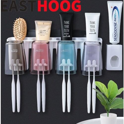2/3/4Cups Wall Mounted Toothbrush Storage Holder Toothpaste Squeezer Dispenser Home Bathroom Accessories Tools Household Items