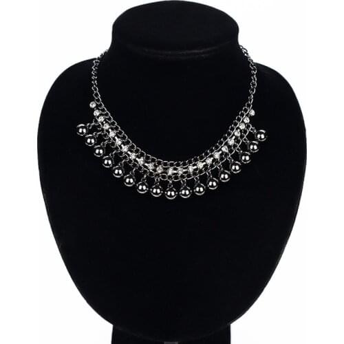 Newest Luxury Jewelry vintage Black Balls Crystal Necklace. Charm collar statement choker necklaces & pendants for women #N068