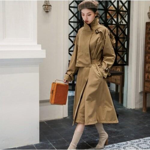 TREND-Setter 2018 Autumn Fashion Khaki Trench Coat For Women Adjustable Waist Casual Long Sleeve Outwear Ladies