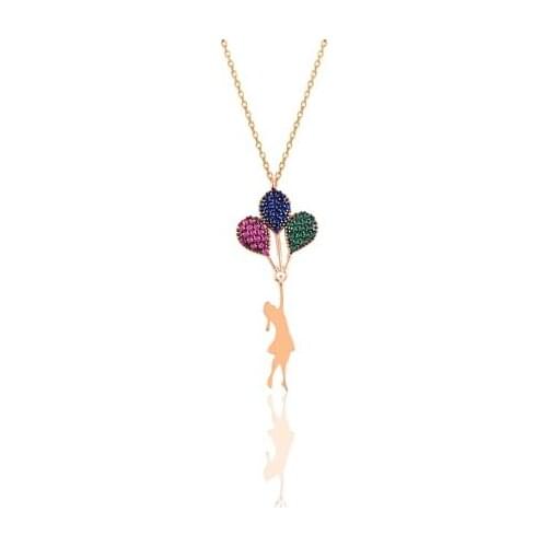 Flybalon figured rose plated 925 sterling silver necklace