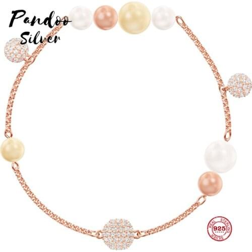 PANDOO Fashion Charm Pure 925 Silver Original 1:1 Copy, Modern Fashion Small Fresh Pearl Female Luxury Jewelry Gifts