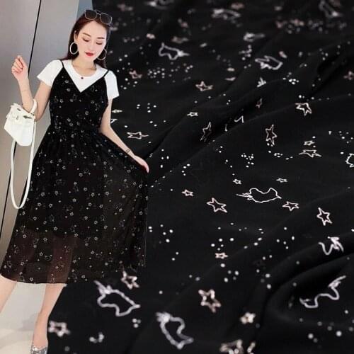 Pearlsilk 145cm Width Unicorn Stars Printed Chiffon 100%Polyester Garment Material Summer Dress DIY clothes fabrics Freeshipping